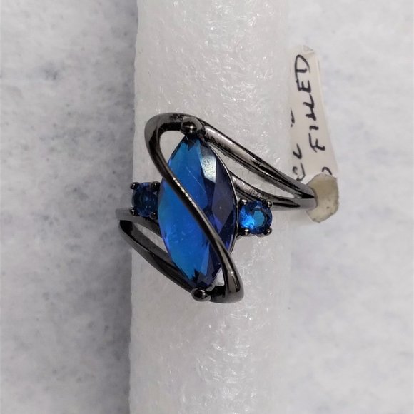 Brand New Luxury 18K Black Gold Filled 3.0 cttw Blue Marquise CZ Ring - Size 7 - Picture 3 of 8